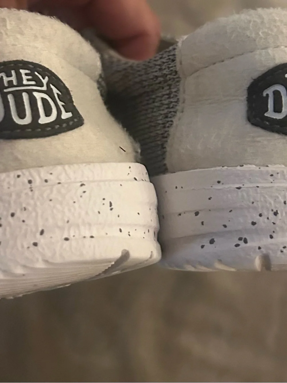 Size 2 Hey Dude Kids Knit Slip-On Sneakers in Light Gray with Green Laces